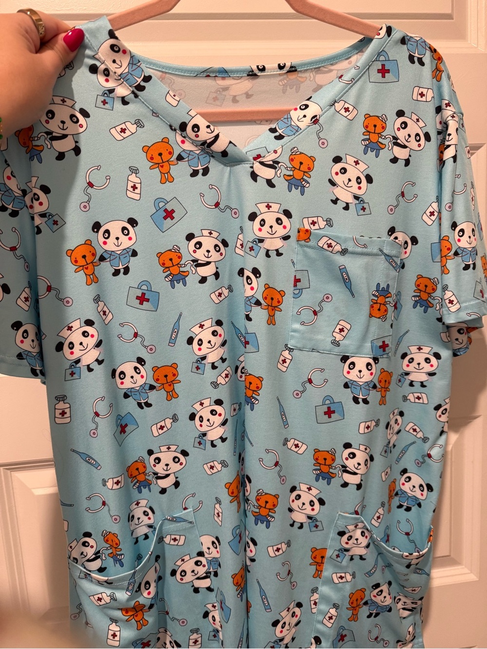 Panda Print Scrub Top